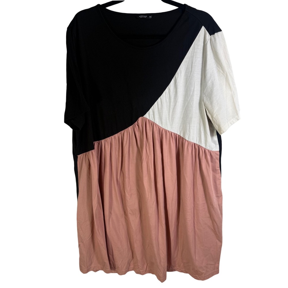SHEIN Curve Womens 2XL Colorblock Babydoll Dress Black Pink White Short Sleeve